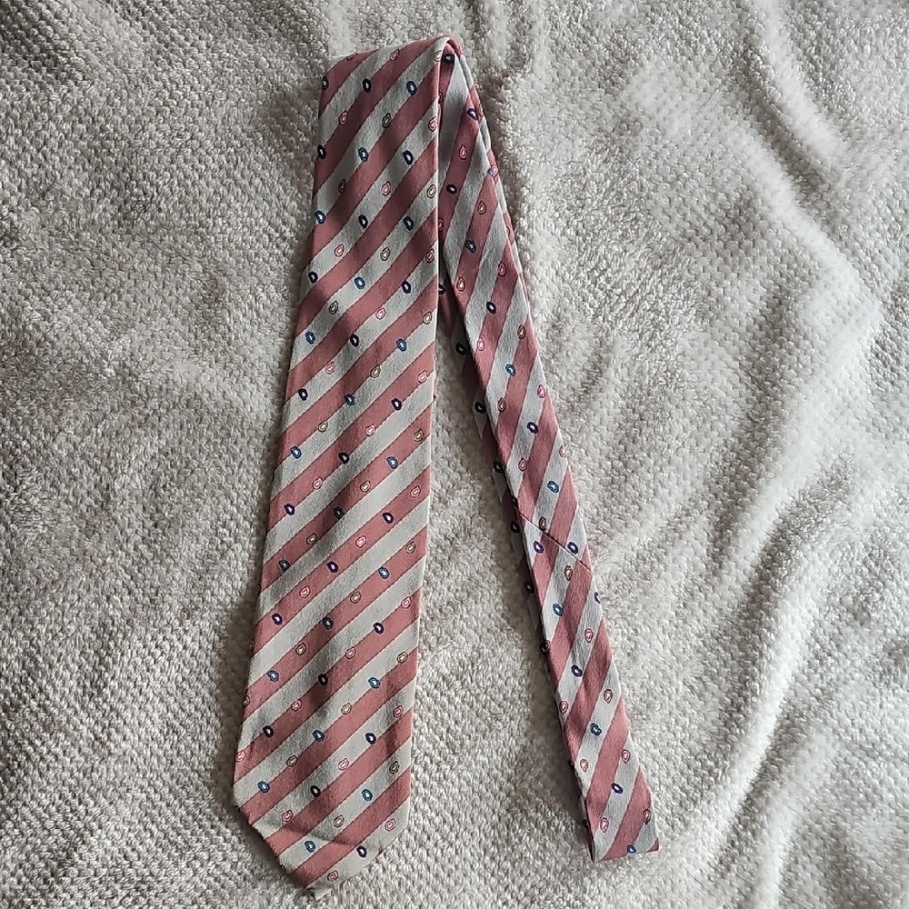 4/$20 Mario Valentino Striped Pink and Gray Men's Tie